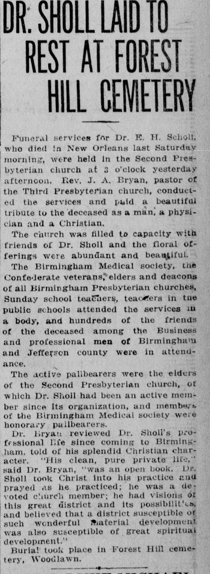 Dr. E.H. Sholl obituary